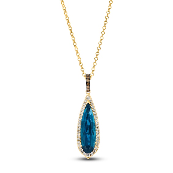 Le Vian Silhouette Elongated Pear-Shaped Natural Blue Topaz Necklace 1/3 ct tw Diamonds 14K Honey Gold 19"