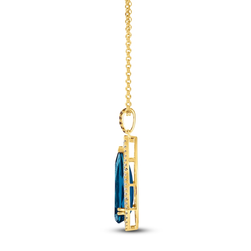Main Image 2 of Le Vian Silhouette Elongated Pear-Shaped Natural Blue Topaz Necklace 1/3 ct tw Diamonds 14K Honey Gold 19"