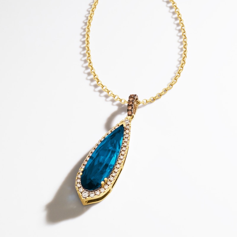 Main Image 3 of Le Vian Silhouette Elongated Pear-Shaped Natural Blue Topaz Necklace 1/3 ct tw Diamonds 14K Honey Gold 19"