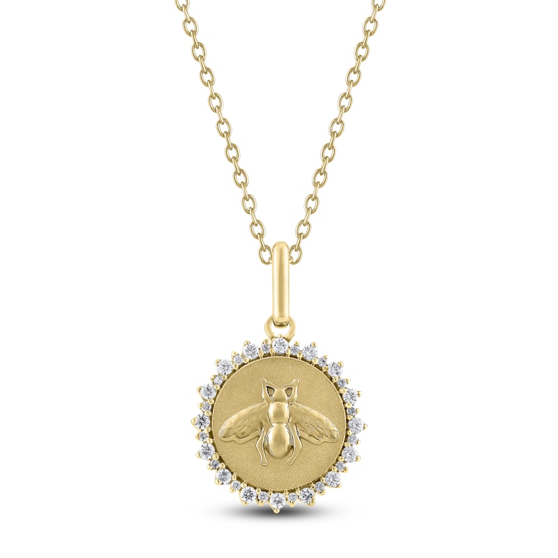 Main Image 1 of Diamond Bee Medallion Necklace 1/4 ct tw 10K Yellow Gold 18"