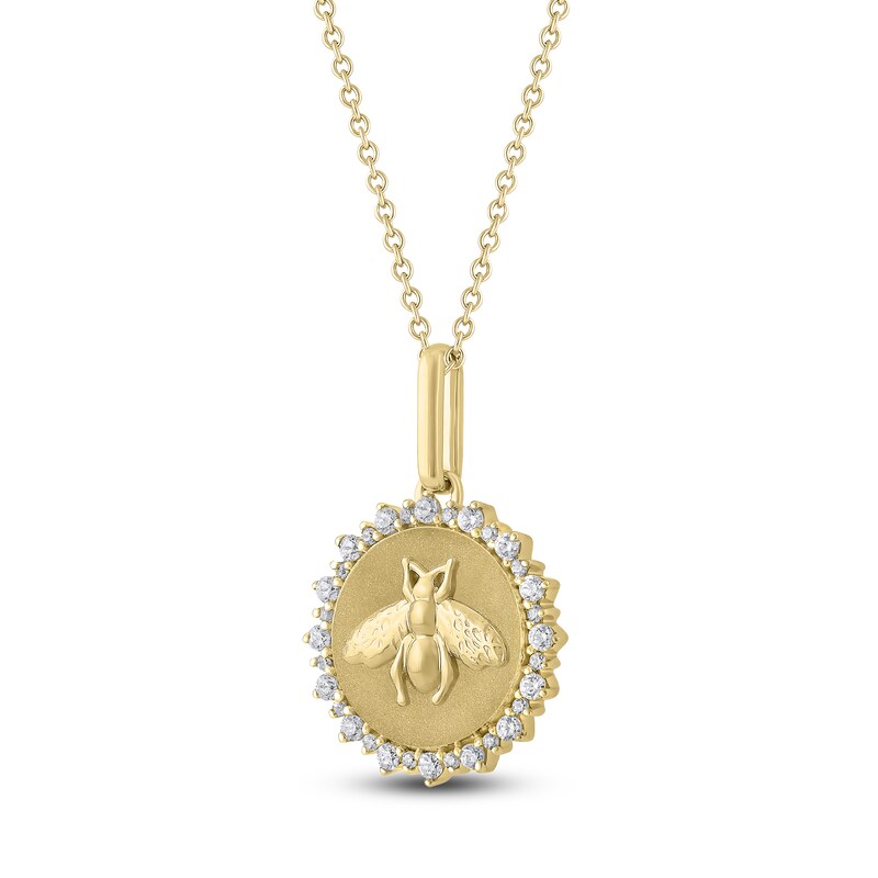 Main Image 2 of Diamond Bee Medallion Necklace 1/4 ct tw 10K Yellow Gold 18"
