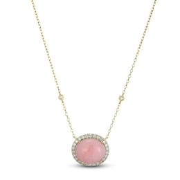 Oval-Cut Natural Pink Opal & Diamond Necklace 1/4 ct tw 14K Yellow Gold 18"
