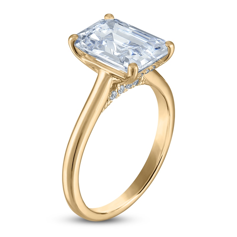 Main Image 2 of Emerald-Cut Lab-Grown Diamond Solitaire Plus Engagement Ring 3 ct tw 18K Yellow Gold (VS2/F)
