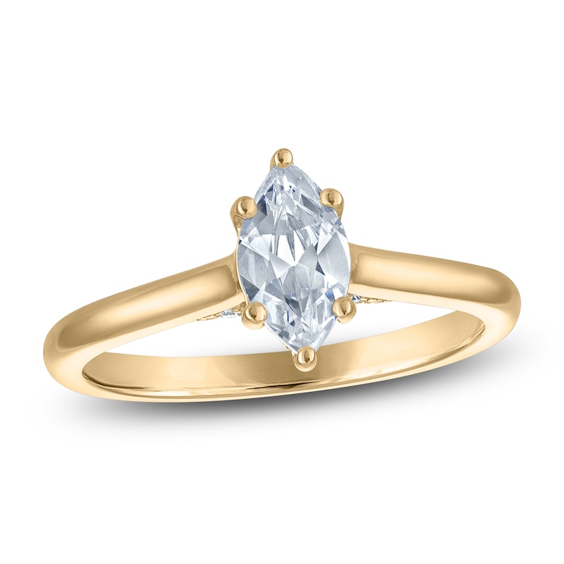 Main Image 1 of Marquise-Cut Lab-Grown Diamond Solitaire Plus Engagement Ring 7/8 ct tw 18K Yellow Gold (VS2/F)