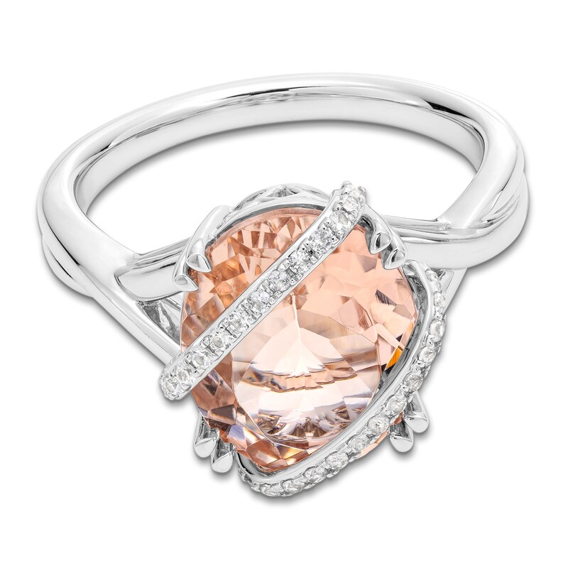 Main Image 1 of Jared Design House Oval-Cut Natural Morganite & Natural White Sapphire Twist Ring 14K White Gold