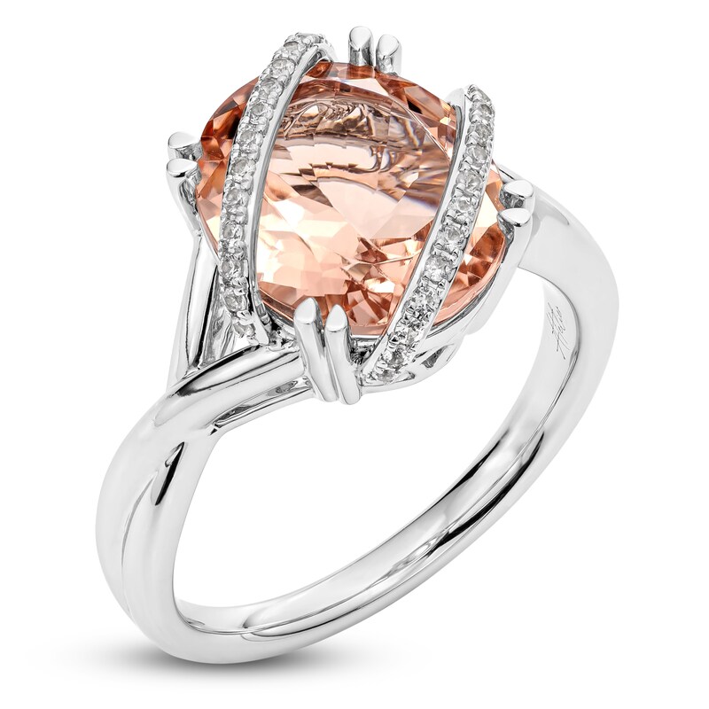 Main Image 2 of Jared Design House Oval-Cut Natural Morganite & Natural White Sapphire Twist Ring 14K White Gold