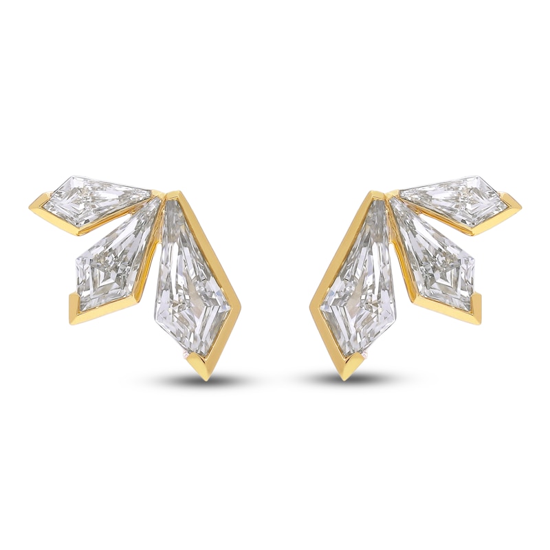 Main Image 1 of J'Lure Kite Step-Cut Lab-Grown Diamond Three-Stone Earrings 2-7/8 ct tw 14K Yellow Gold