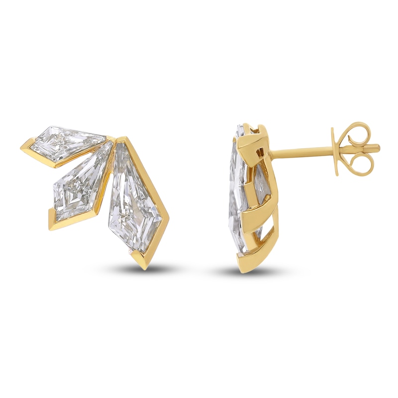 Main Image 2 of J'Lure Kite Step-Cut Lab-Grown Diamond Three-Stone Earrings 2-7/8 ct tw 14K Yellow Gold