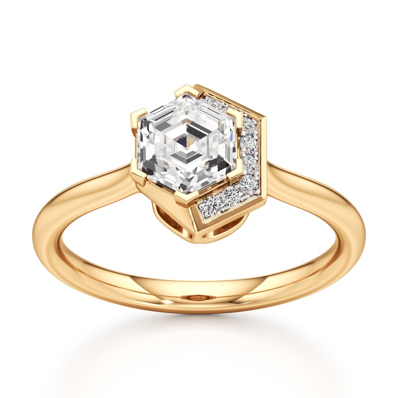 Main Image 1 of J'Lure Hexagon Step-Cut Lab-Created Diamond Half-Halo Engagement Ring 1 ct tw 18K Yellow Gold