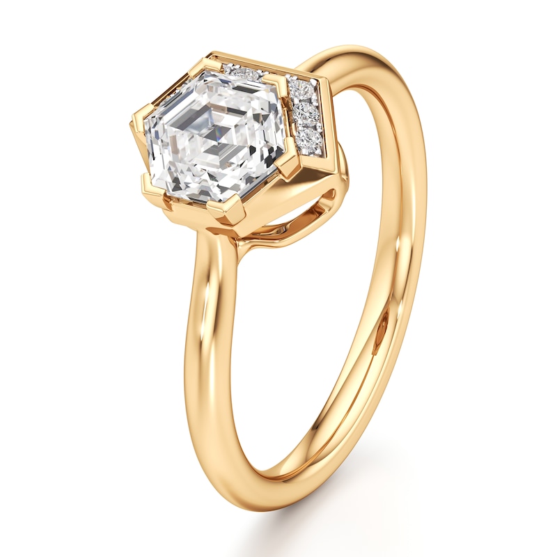 Main Image 4 of J'Lure Hexagon Step-Cut Lab-Created Diamond Half-Halo Engagement Ring 1 ct tw 18K Yellow Gold