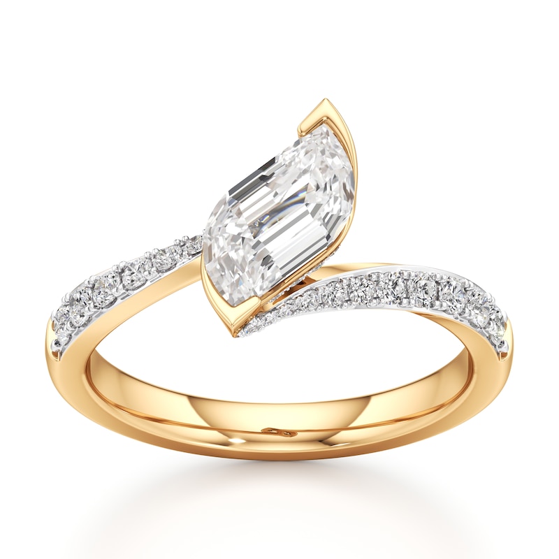 Main Image 1 of J'Lure Leaf Step-Cut Lab-Grown Diamond Bypass Engagement Ring 1-1/3 ct tw 18K Yellow Gold