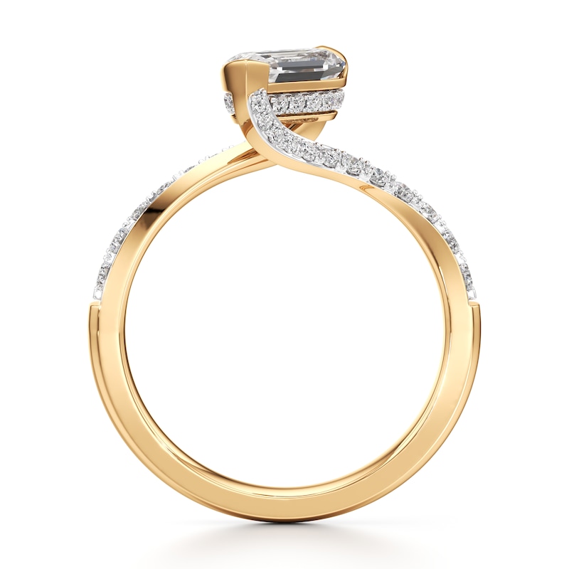 Main Image 2 of J'Lure Leaf Step-Cut Lab-Grown Diamond Bypass Engagement Ring 1-1/3 ct tw 18K Yellow Gold