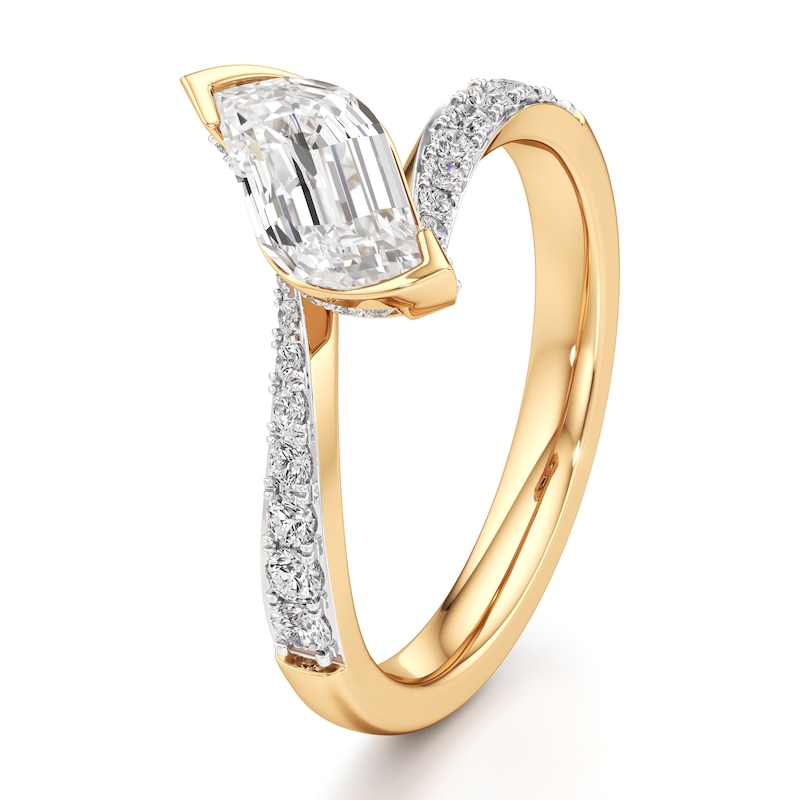 Main Image 4 of J'Lure Leaf Step-Cut Lab-Grown Diamond Bypass Engagement Ring 1-1/3 ct tw 18K Yellow Gold