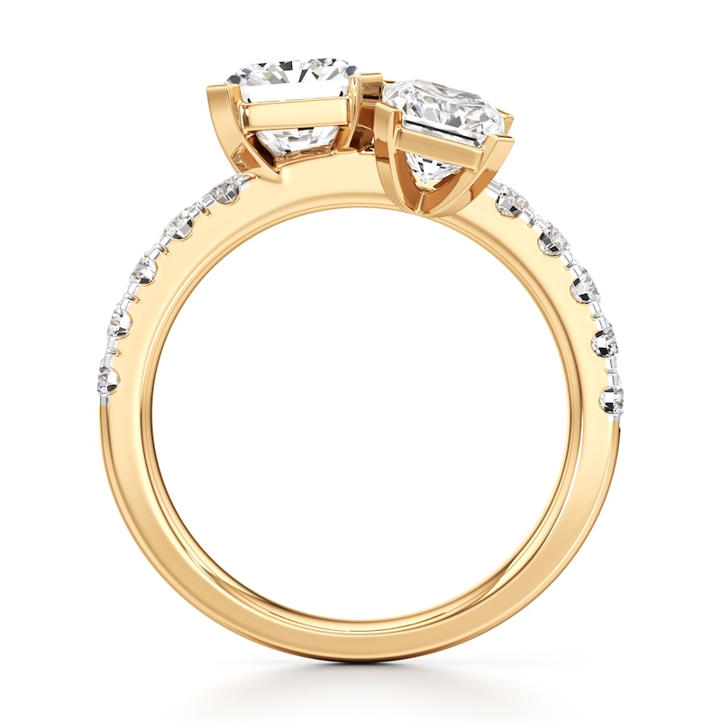 Main Image 2 of J'Lure Radiant Brilliant-Cut Two-Stone Lab-Created Diamond Engagement Ring 3-3/8 ct tw 18K Yellow Gold