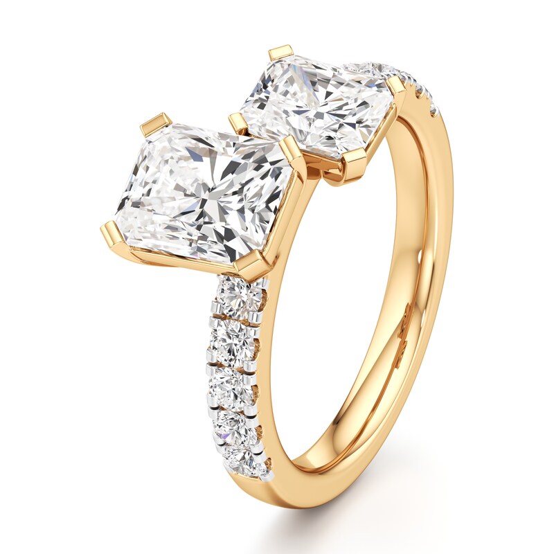 Main Image 4 of J'Lure Radiant Brilliant-Cut Two-Stone Lab-Created Diamond Engagement Ring 3-3/8 ct tw 18K Yellow Gold