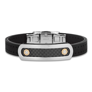 Baraka Men's Rubber Strap Bracelet with Stainless Steel, Carbon Fiber & 18K Yellow Gold 7.75"