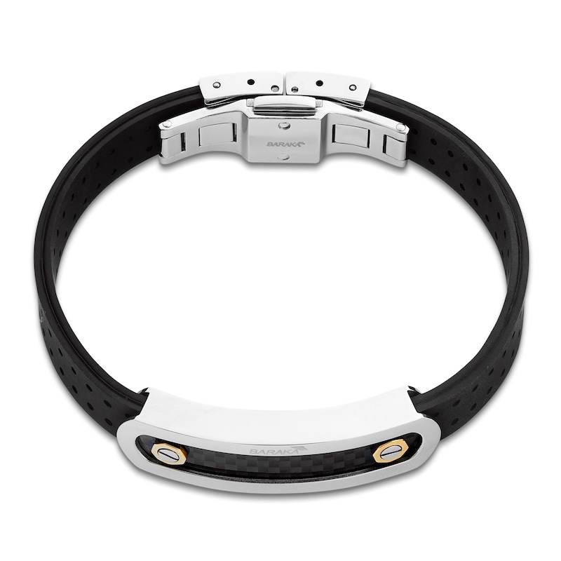 Main Image 2 of Baraka Men's Rubber Strap Bracelet with Stainless Steel, Carbon Fiber & 18K Yellow Gold 7.75"