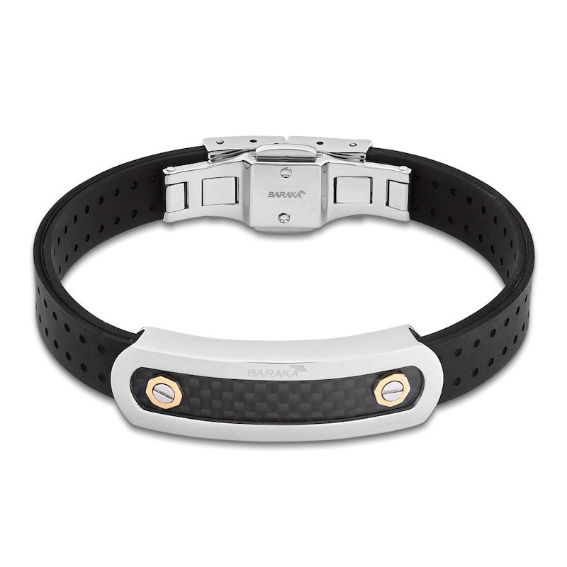 Main Image 5 of Baraka Men's Rubber Strap Bracelet with Stainless Steel, Carbon Fiber & 18K Yellow Gold 7.75"