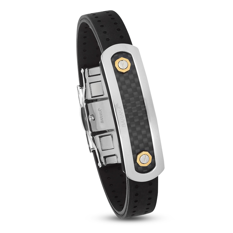 Main Image 6 of Baraka Men's Rubber Strap Bracelet with Stainless Steel, Carbon Fiber & 18K Yellow Gold 7.75"