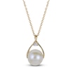 Thumbnail Image 1 of Cultured Pearl & Diamond Accent Wishbone Necklace 10K Yellow Gold 18"