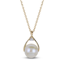 Cultured Pearl & Diamond Accent Wishbone Necklace 10K Yellow Gold 18"