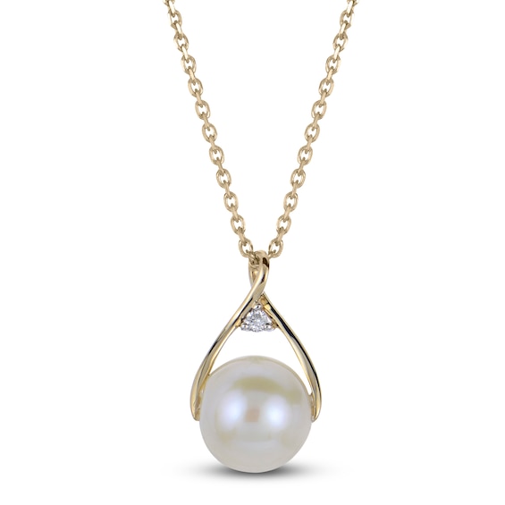 Cultured Pearl & Diamond Accent Wishbone Necklace 10K Yellow Gold 18"