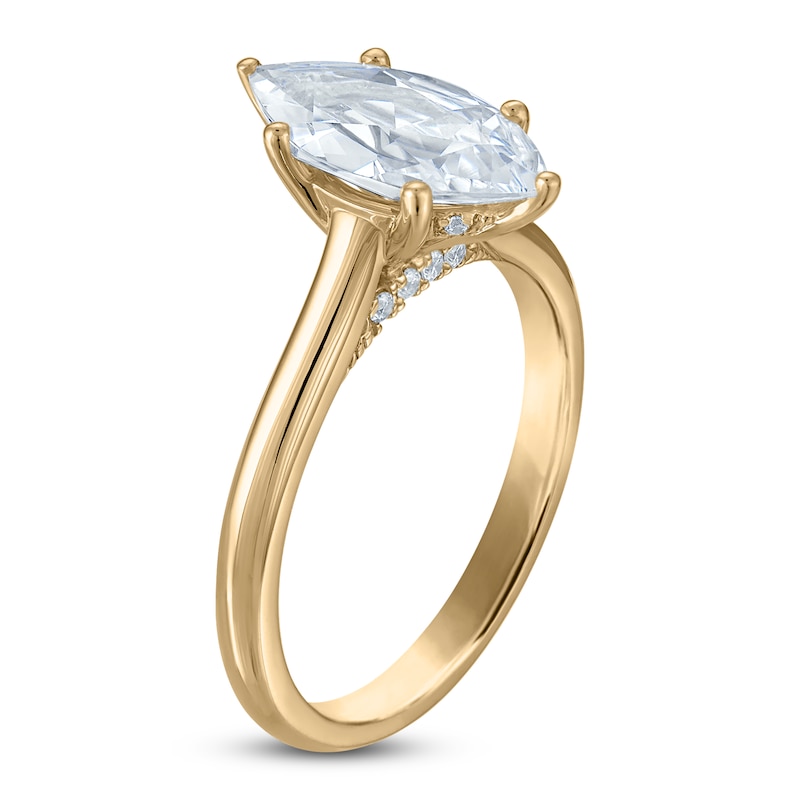 Main Image 2 of Marquise-Cut Lab-Grown Diamond Solitaire Plus Engagement Ring 2 ct tw 14K Yellow Gold (VS2/F)