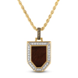 1933 by Esquire Men's Natural Tiger's Eye Quartz & Diamond Necklace 1/4 ct tw 14K Yellow Gold-Plated Sterling Silver 22"