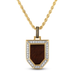 1933 by Esquire Men's Natural Tiger's Eye Quartz & Diamond Necklace 1/4 ct tw 14K Yellow Gold-Plated Sterling Silver 22"