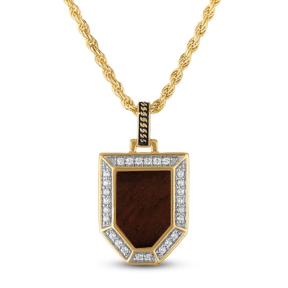 1933 by Esquire Men's Natural Tiger's Eye Quartz & Diamond Necklace 1/4 ct tw 14K Yellow Gold-Plated Sterling Silver 22"