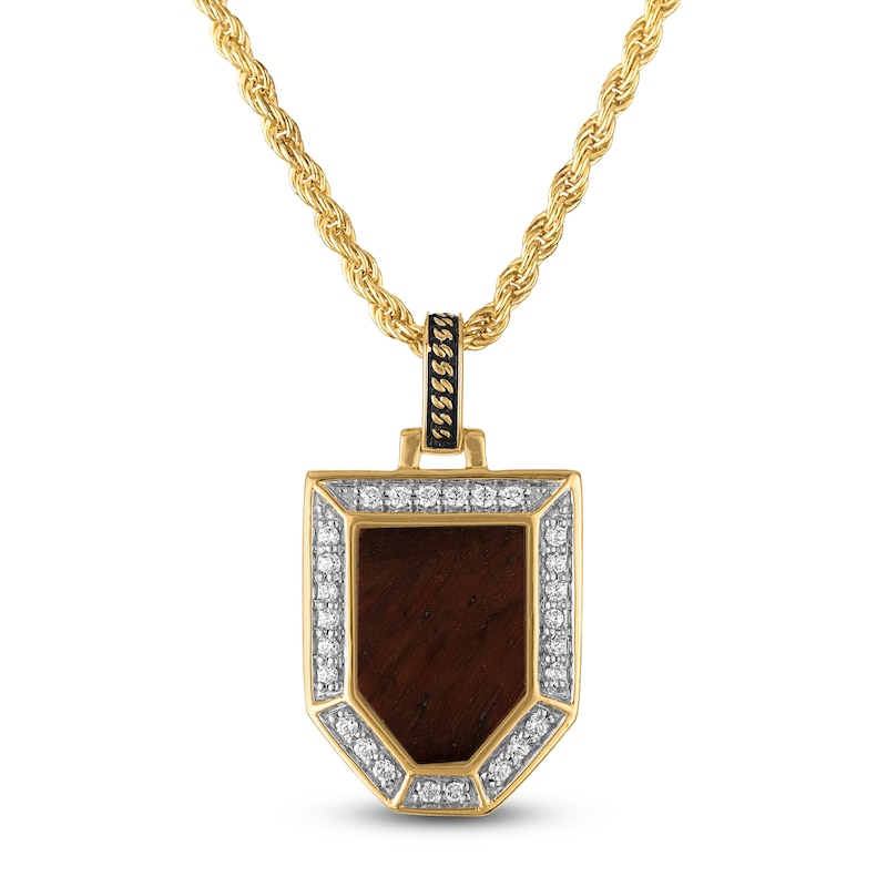 Main Image 1 of 1933 by Esquire Men's Natural Tiger's Eye Quartz & Diamond Necklace 1/4 ct tw 14K Yellow Gold-Plated Sterling Silver 22"