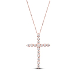 Lab-Grown Diamond Cross Necklace 2 ct tw 14K Rose Gold 18"