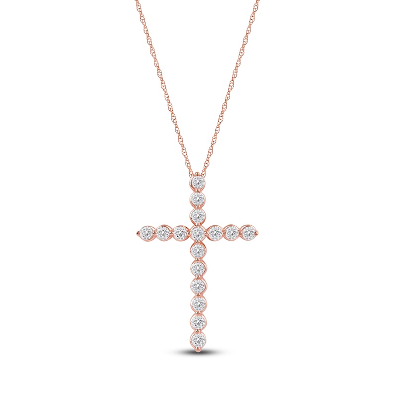 Main Image 1 of Lab-Grown Diamond Cross Necklace 2 ct tw 14K Rose Gold 18"