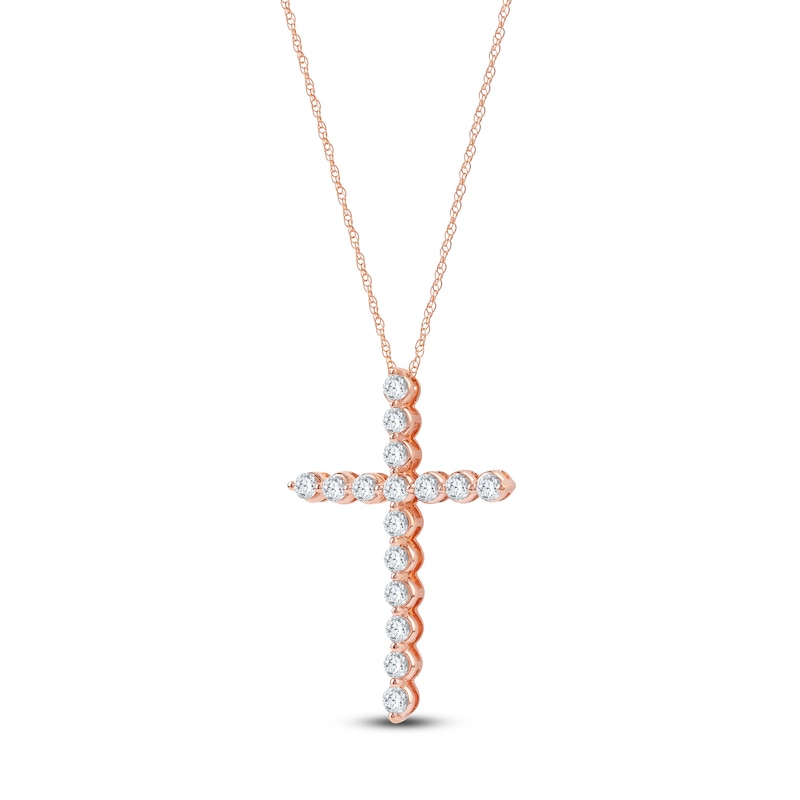 Main Image 2 of Lab-Grown Diamond Cross Necklace 2 ct tw 14K Rose Gold 18"