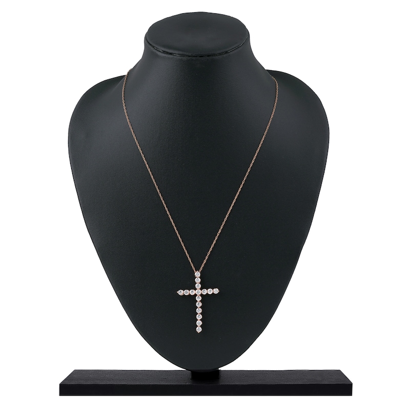 Main Image 4 of Lab-Grown Diamond Cross Necklace 2 ct tw 14K Rose Gold 18"
