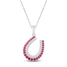 Lab-Created Ruby & White Lab-Created Sapphire Horseshoe Necklace 10K White Gold 18"