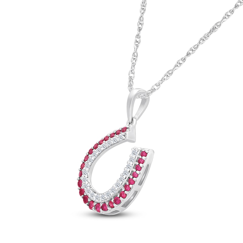 Main Image 2 of Lab-Created Ruby & White Lab-Created Sapphire Horseshoe Necklace 10K White Gold 18"