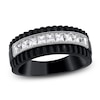 Thumbnail Image 1 of Men's Square-Cut Certified Diamond Ribbed Wedding Band 1 ct tw 18K Black Gold & 18K White Gold