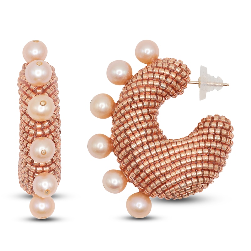 Main Image 1 of Susana Vega Solito Pearled Hoop Earrings with Burnt Gold Glass Beads