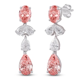 Multi-Shape Pink & White Lab-Grown Diamond Drop Earrings 3-1/2 ct tw 14K White Gold