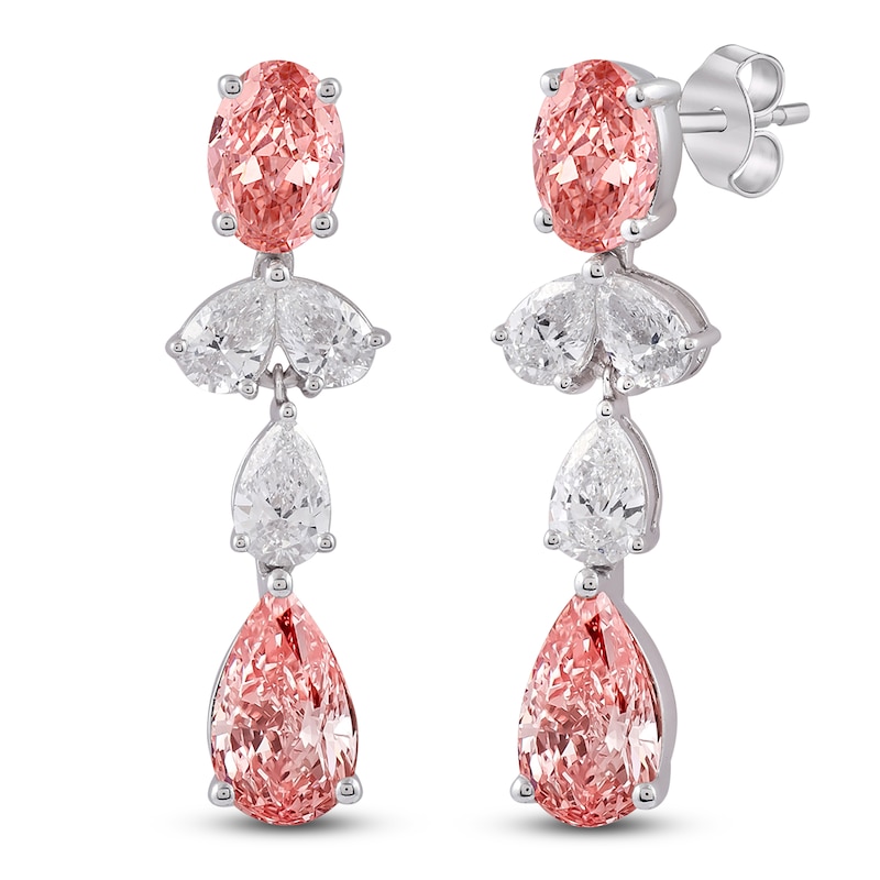 Main Image 1 of Multi-Shape Pink & White Lab-Grown Diamond Drop Earrings 3-1/2 ct tw 14K White Gold