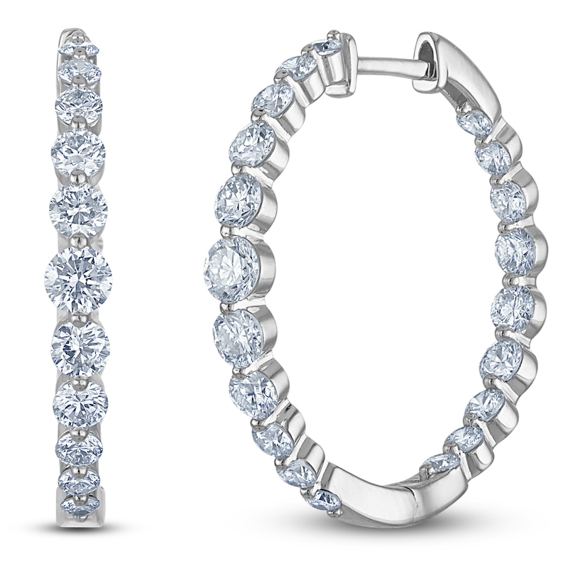 Main Image 2 of Lab-Grown Diamond Graduated Inside-Out Hoop Earrings 2 ct tw 14K White Gold