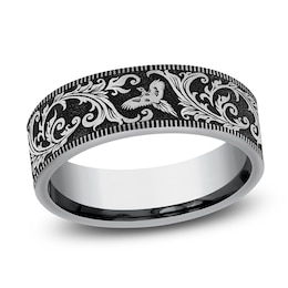 Men's Scrollwork & Birds Comfort-Fit Wedding Band Tungsten Carbide 7mm