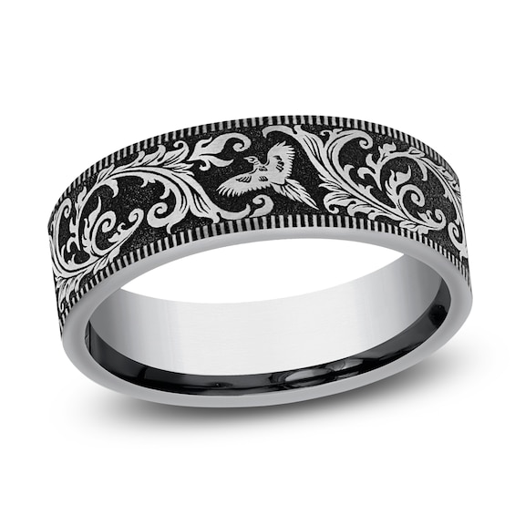 Men's Scrollwork & Birds Comfort-Fit Wedding Band Tungsten Carbide 7mm