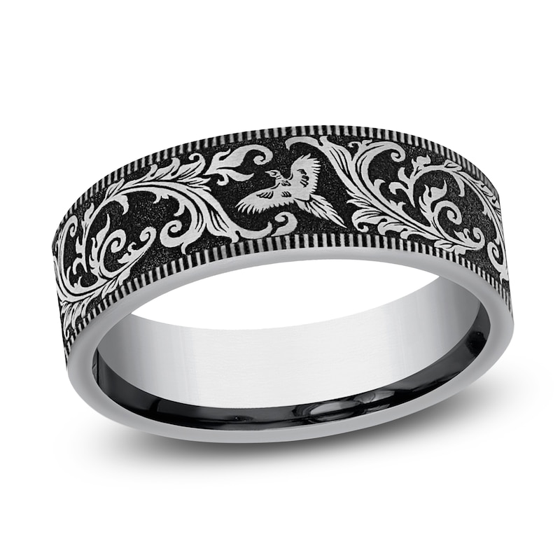 Main Image 1 of Men's Scrollwork & Birds Comfort-Fit Wedding Band Tungsten Carbide 7mm