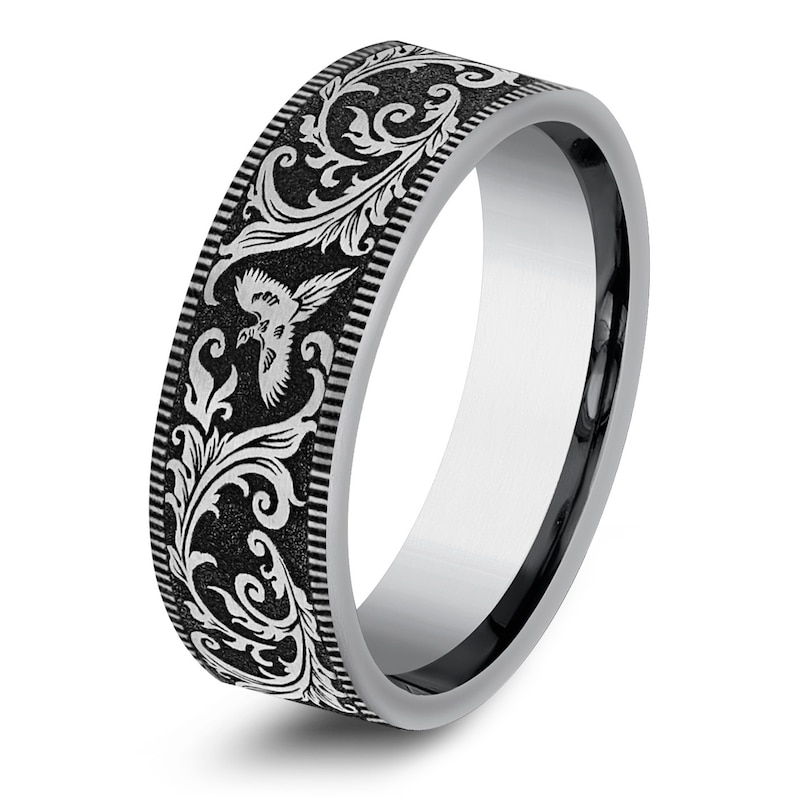 Main Image 2 of Men's Scrollwork & Birds Comfort-Fit Wedding Band Tungsten Carbide 7mm