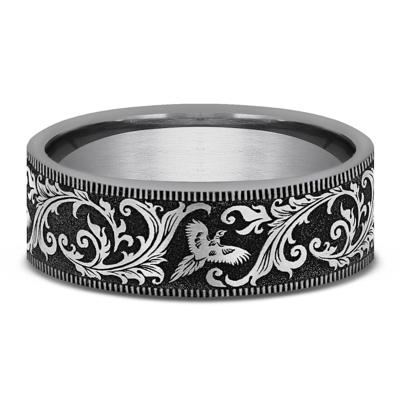 Main Image 3 of Men's Scrollwork & Birds Comfort-Fit Wedding Band Tungsten Carbide 7mm