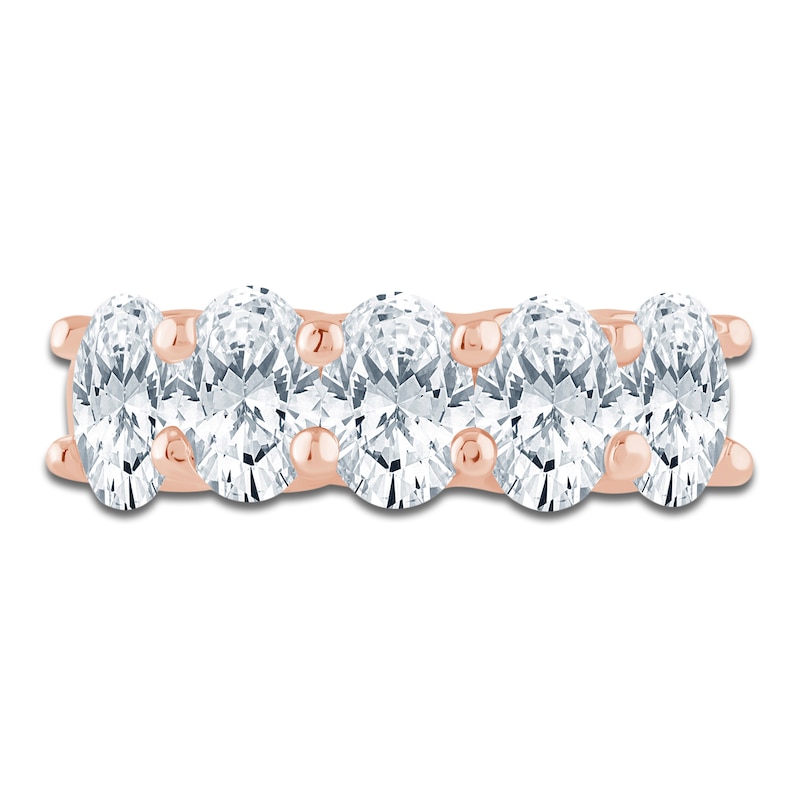 Main Image 3 of Oval-Cut Lab-Grown Diamond Five-Stone Anniversary Ring 3 ct tw 14K Rose Gold