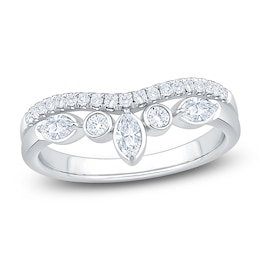 Certified Marquise & Round-Cut Bezel-Set Diamond Contour Wedding Band 1/2 ct tw 14K White Gold