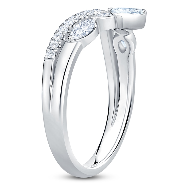 Main Image 2 of Certified Marquise & Round-Cut Bezel-Set Diamond Contour Wedding Band 1/2 ct tw 14K White Gold